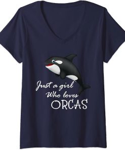 Womens Just A Girl Who Loves Orcas Killer Whales Gift Woman & Girls V-Neck T-Shirt