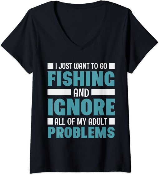 Womens Fishing Rods Lovers | Funny Fishing Sayings | Funny Fishing V-Neck T-Shirt