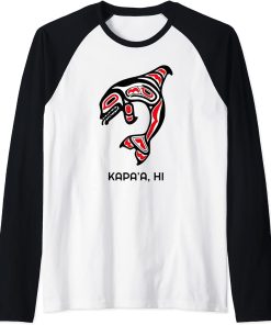 Kapa"a HI Native Aboriginal Orca Killer Whales Raglan Baseball Tee