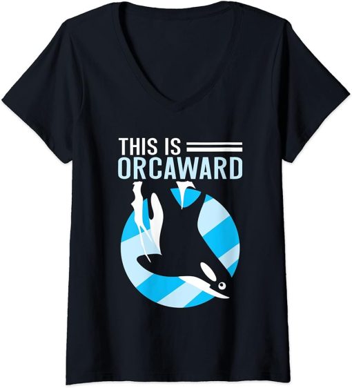 Womens This Is Orcaward Awkward Humor Orca Orcas V-Neck T-Shirt