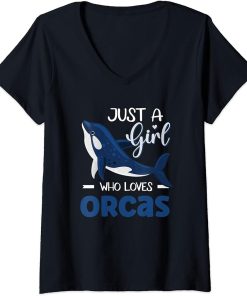 Womens Orca Whale Just A Girl Who Loves Orcas V-Neck T-Shirt