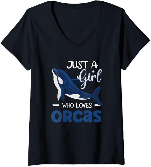 Womens Orca Whale Just A Girl Who Loves Orcas V-Neck T-Shirt