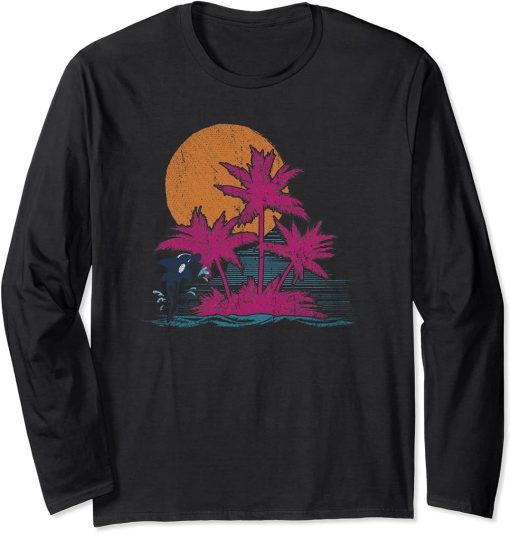 Palm Tree Killer Whale Ocean Animal Diver Gift Island Orca Long Sleeve T-Shirt