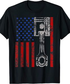 American Flag Piston Muscle Car Patriotic Vintage T-Shirt