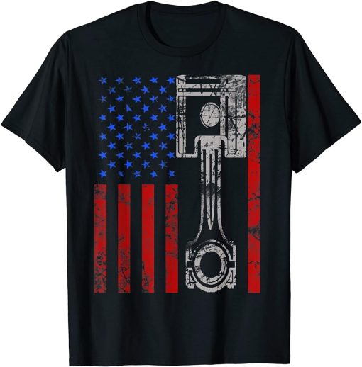 American Flag Piston Muscle Car Patriotic Vintage T-Shirt