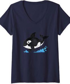 Womens Men Women Cool Baby Ocean Orca Killer Whale Cute Orcas V-Neck T-Shirt