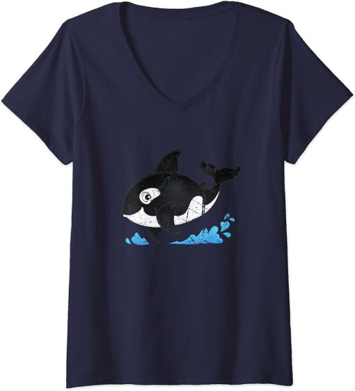 Womens Men Women Cool Baby Ocean Orca Killer Whale Cute Orcas V-Neck T-Shirt