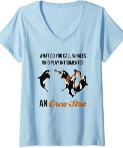 Womens Funny Orca Killer Whale Joke - Orca-stra Orchestra V-Neck T-Shirt